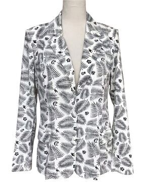 Melrose With Love Boho Tropical White And Black Linen Blend Blazer Small